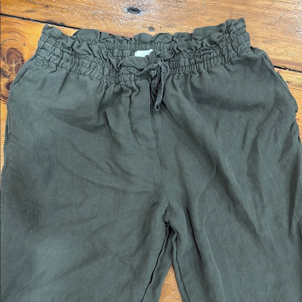 H & M Dark Green Linen Blend Elastic Waistband Lightweight Pants Size Medium - Picture 8 of 13